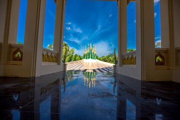 background of important religious sites in Ubon Ratchathani province of Thailand,with ancient pagodas and beautiful churches,for future generations to study the history(Wat Sa Prasan Suk)