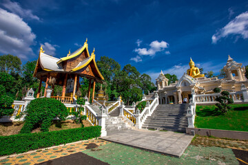 Naklejka premium background of important religious sites in Ubon Ratchathani province of Thailand,with ancient pagodas and beautiful churches,for future generations to study the history(Wat Sa Prasan Suk)