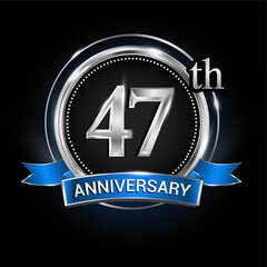 Fototapeta premium Celebrating 47th anniversary logo. with silver ring and blue ribbon.
