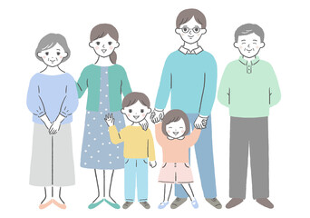 笑顔で手を繋ぐ3世代家族