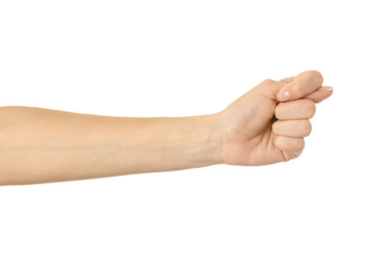 Fig sign. Woman hand gesturing isolated on white