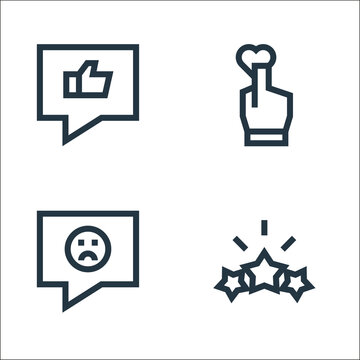 customer reviews line icons. linear set. quality vector line set such as review, negative comment, hand.