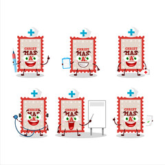 Doctor profession emoticon with christmas ticket cartoon character