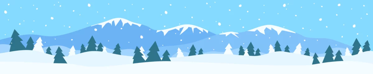 Poster winter landscape panorama with mountain snow drifts pine trees © tarikdiz