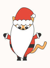 Cute cartoon character santa claus cat funny christmas vector flat illustration 