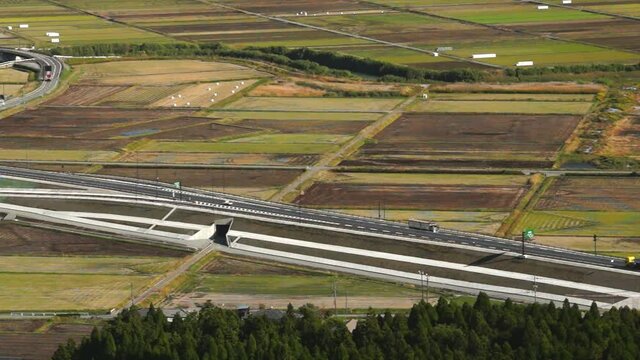 二重の峠からみえる阿蘇五岳と北側復旧ルート