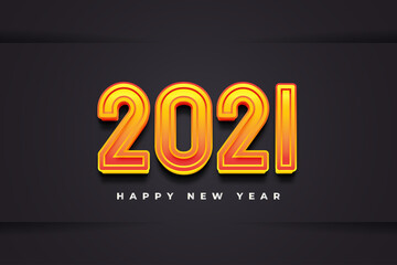 Happy new year 2021 banner with 3d burned numbers on black paper background