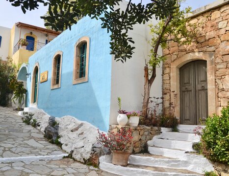 A street in a Cretan  traditional village, Crete Greece
