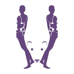 Optical illusion. Two beautiful women make silhouette of ferret head