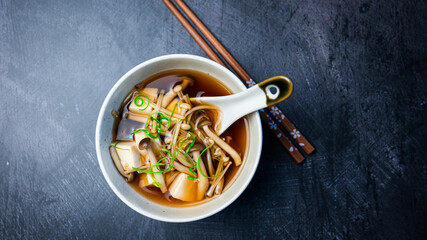 Japanese mushroom soup in a bowl