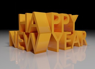 Happy new year yellow color 3D rendering wallpaper background