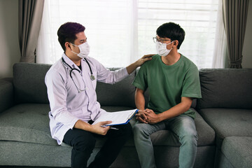 Doctor visit patients at home and follow-up the results treatment while providing confidence to patients at home during the outbreak of a new strain of coronavirus.