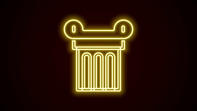 Glowing neon line Ancient column icon isolated on black background. 4K Video motion graphic animation