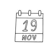 calendar hand drawn in doodle style. November 19. International Mens Day, World Philosophy, Toilet, date. icon, sticker, element, design. planning, business holiday