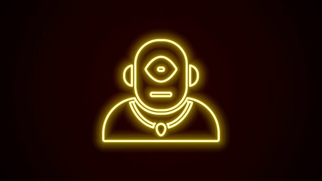Glowing neon line Cyclops icon isolated on black background. 4K Video motion graphic animation