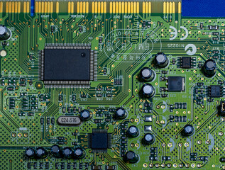 capacitors and chip installed on the electronic circuit board