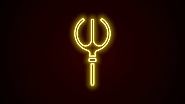 Glowing neon line Neptune Trident icon isolated on black background. 4K Video motion graphic animation