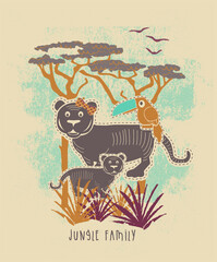 animales, familia,  jungla