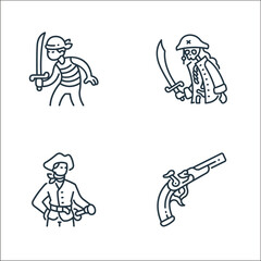 Fototapeta na wymiar pirate line icons. linear set. quality vector line set such as gun, sailor, pirate.