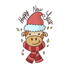 Cartoon portrait of a new year's bull. Symbol of 2021