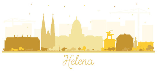 Helena Montana City Skyline Silhouette with Golden Buildings Isolated on White.
