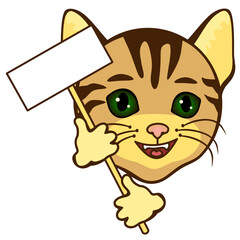 cool cat holds in his hands a tablet on a stick, vector color clip art on white isolated background