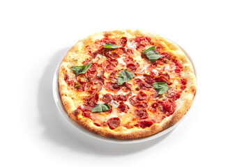 Italian Pepperoni Pizza with Salami Isolated over white