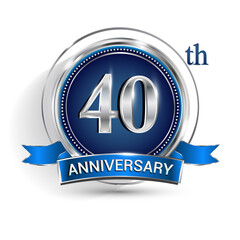 Celebrating 40th anniversary logo, with silver ring and ribbon isolated on white background.