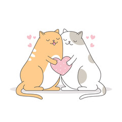 Cute couple cat hanging love symbol vector
