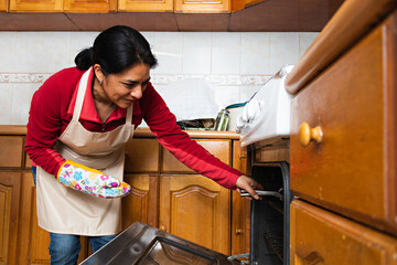 A young woman cooking bread