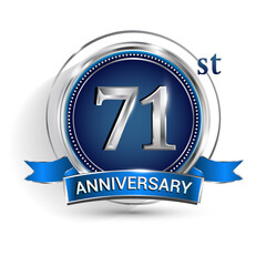 Celebrating 71st anniversary logo, with silver ring and ribbon isolated on white background.