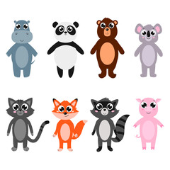 Set of cute animals. Vector cartoon illustrations. Isolated on white.