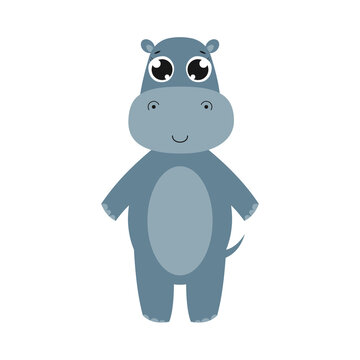 Happy hippo. Vector cartoon illustration. Isolated on white.