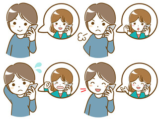 同年代女性と電話で話す男性