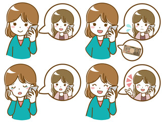 同年代女性と電話で話す女性