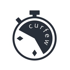 Clock. Dedicated dial area with curfew inscription. Vector icon isolated on white background.