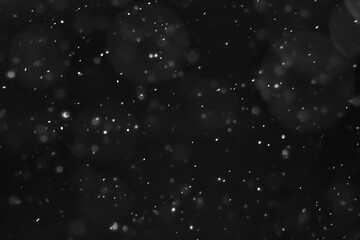 snow black background abstract texture, snowflakes falling in the sky overlay