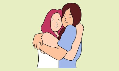 Two lovely happy best friends girls hugging