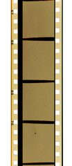 Fototapeta premium detail macro photo of 135 movie film material, 35mm film strip on white background, overexposed cine film cells.