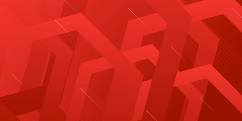 Fototapeta premium Red geometric abstract presentation background with hexagonal shapes and lines. Technology concept background