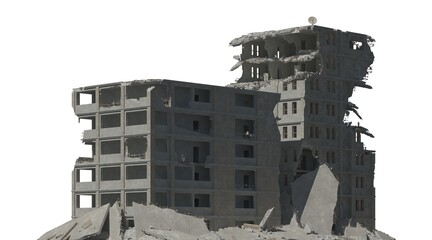 Ruined Building Isolated On White 3D Illustration