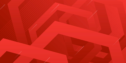 Fototapeta premium Red geometric abstract presentation background with hexagonal shapes and lines. Technology concept background