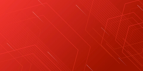 Red geometric abstract presentation background with hexagonal shapes and lines. Technology concept background