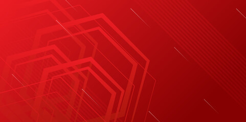 Red geometric abstract presentation background with hexagonal shapes and lines. Technology concept background
