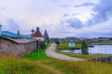 Evening view of the Solovetsky Monastery (Kremlin) from the side of the Korozhnaya Tower.