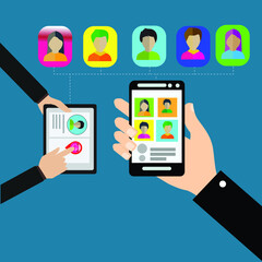 hand holding smartphone with social media icons