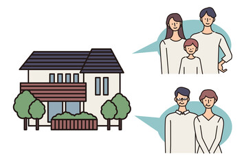 二世帯住宅のイラスト 家族のベクターイラスト