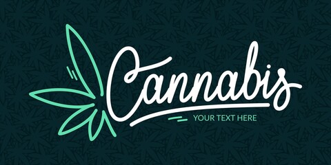 Abstract Hand Written Word Cannabis With Cannabis Leaf Vector Illustration Art
