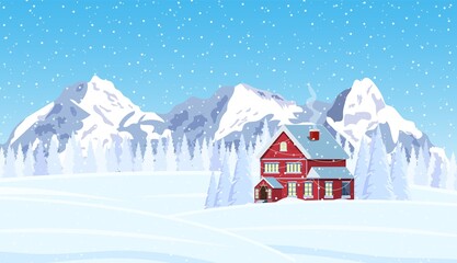 Fototapeta na wymiar Decorated building for new year eve, home with lights and with fir tree prepared for christmas celebration. New year and xmas celebration. Vector illustration flat style