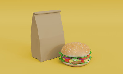 Burger mockup 3d render model for product packaging design